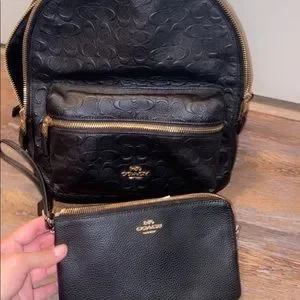 black matching coach backpack and wristlet billfold COACH purse backpack with matching wallet | Depop main image 4
